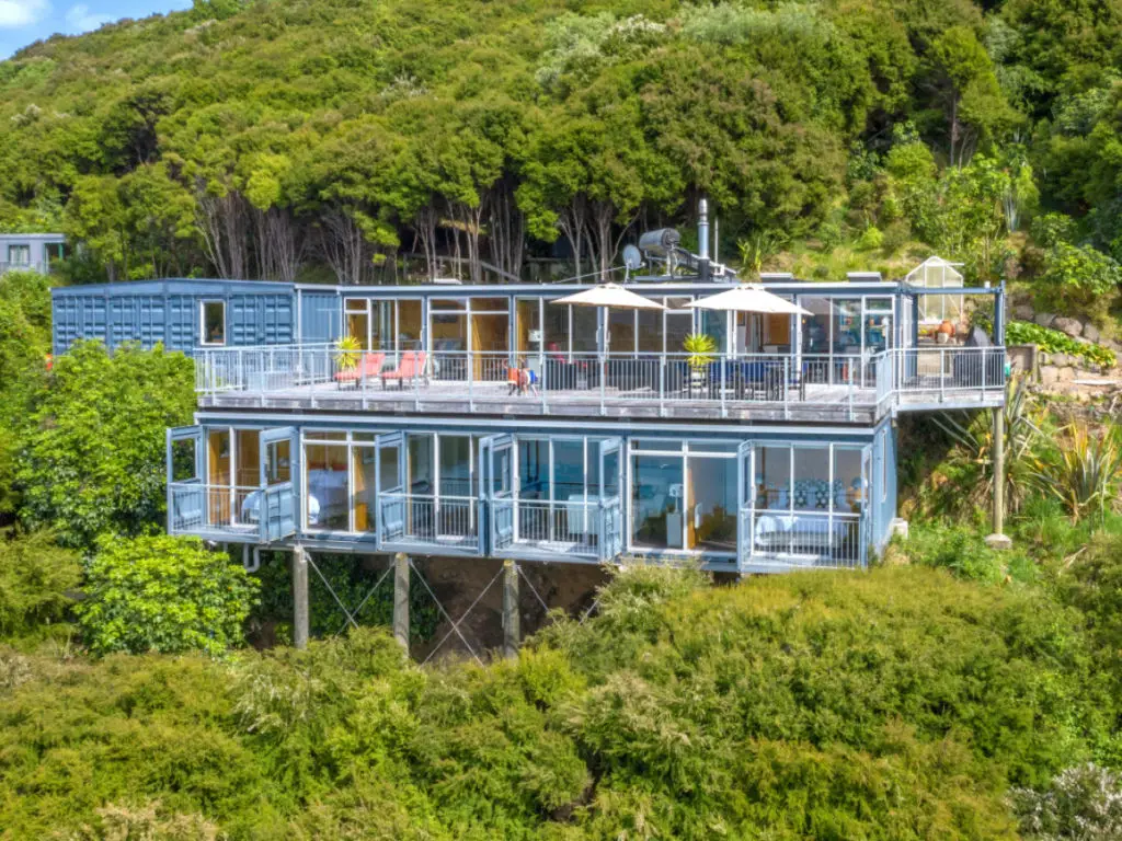 12+ 20ft Shipping Containers used in the construction of this container home, Akaroa Harbour, NZ. Source: livinginacontainer.com