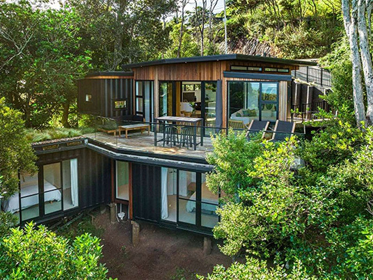 A Grand Design - The exterior of Waiheke's finest container home. Source: OneRoof