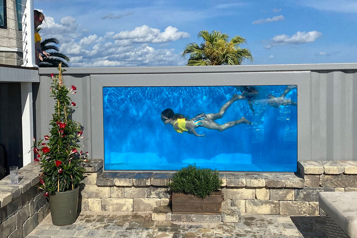 Shipping container pool with window