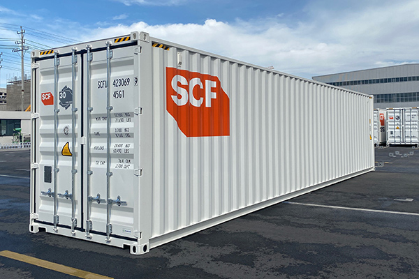 An SCF 40ft High Cube container in a yard.