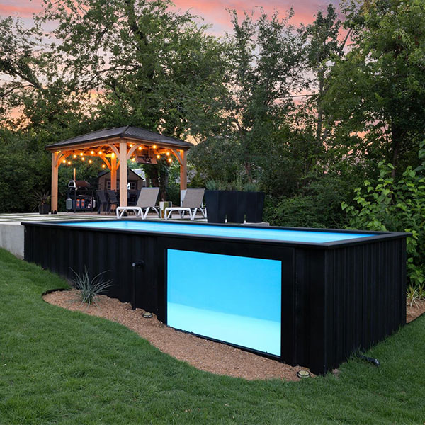 Semi-in ground shipping container pool